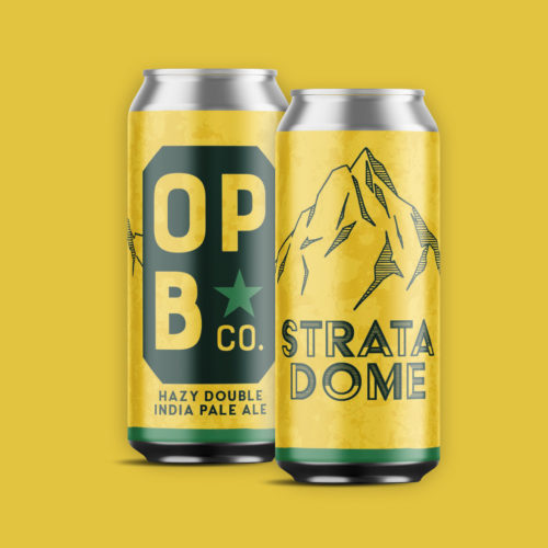 Digital rendering of, the strata dome Hazy double IPA. Featuring 2 cans