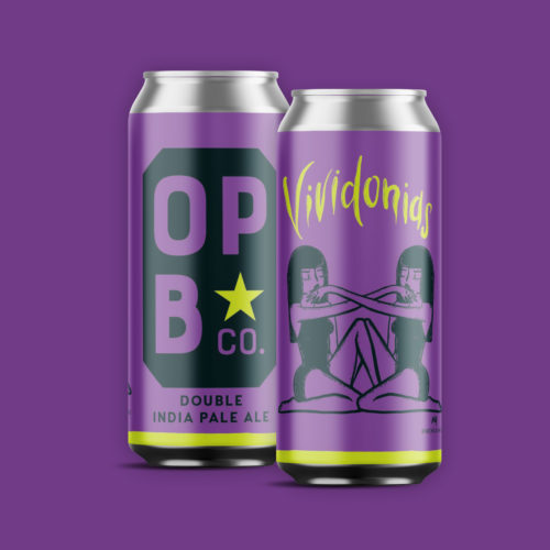 Digital rendering, of the Vividonias Double IPA. Featuring local art on 2 cans