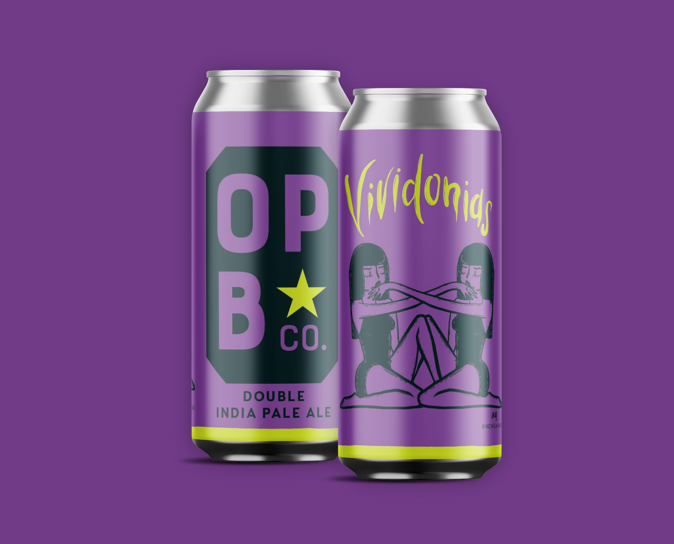 Digital rendering, of the Vividonias Double IPA. Featuring local art on 2 cans