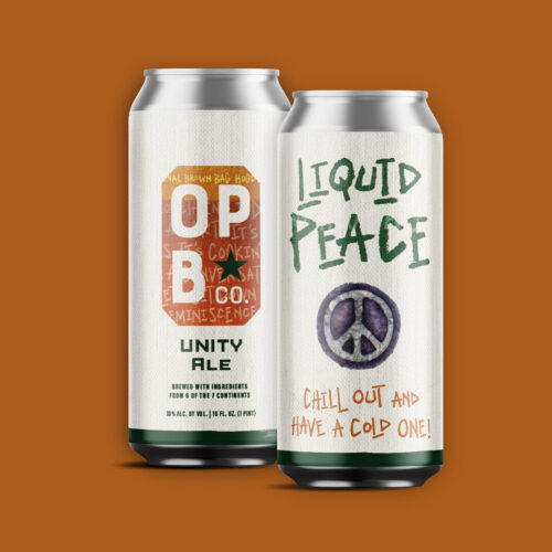 Digital rendering, of liquid peace unity ale beer can. 2 cans