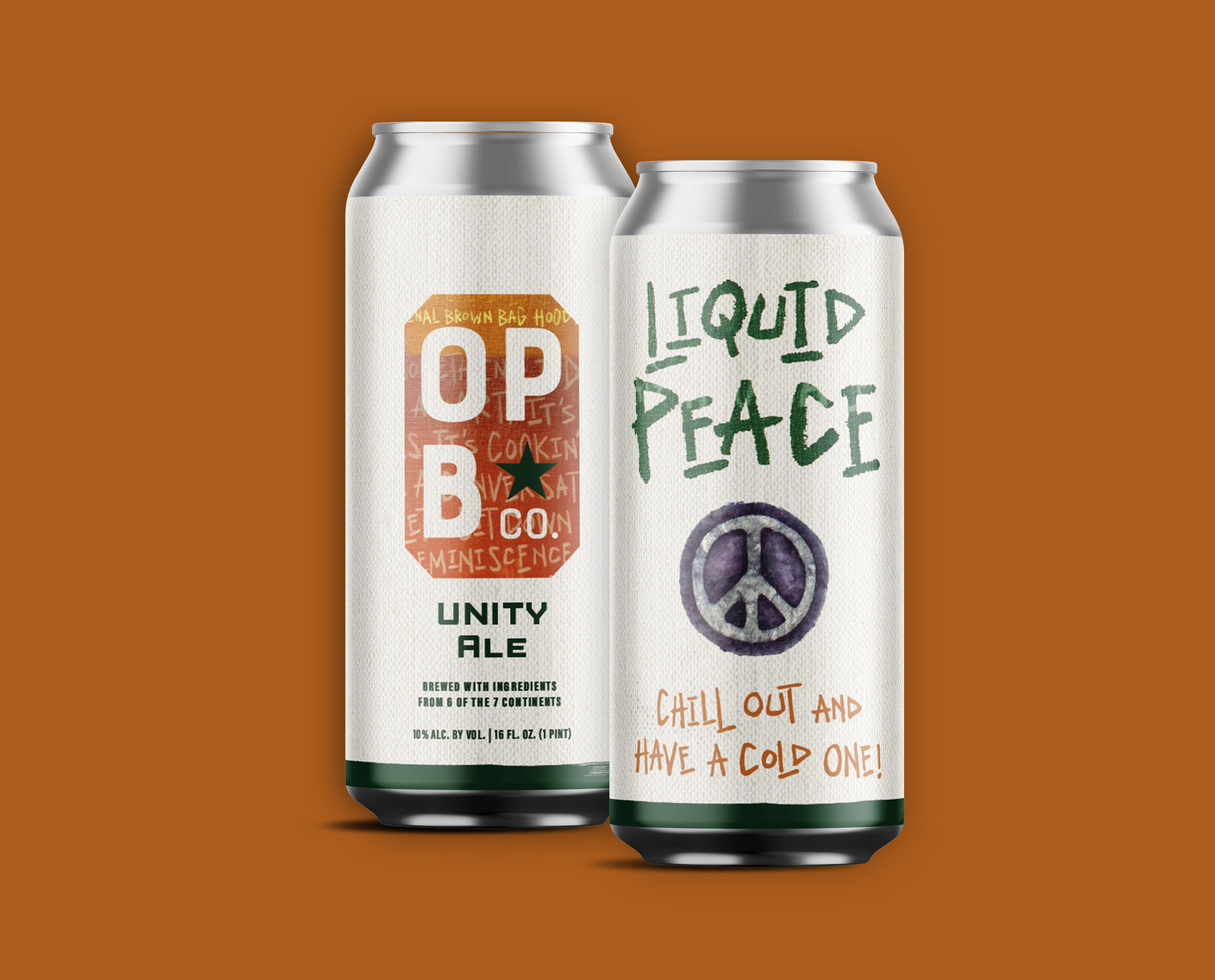 Digital rendering, of liquid peace unity ale beer can. 2 cans