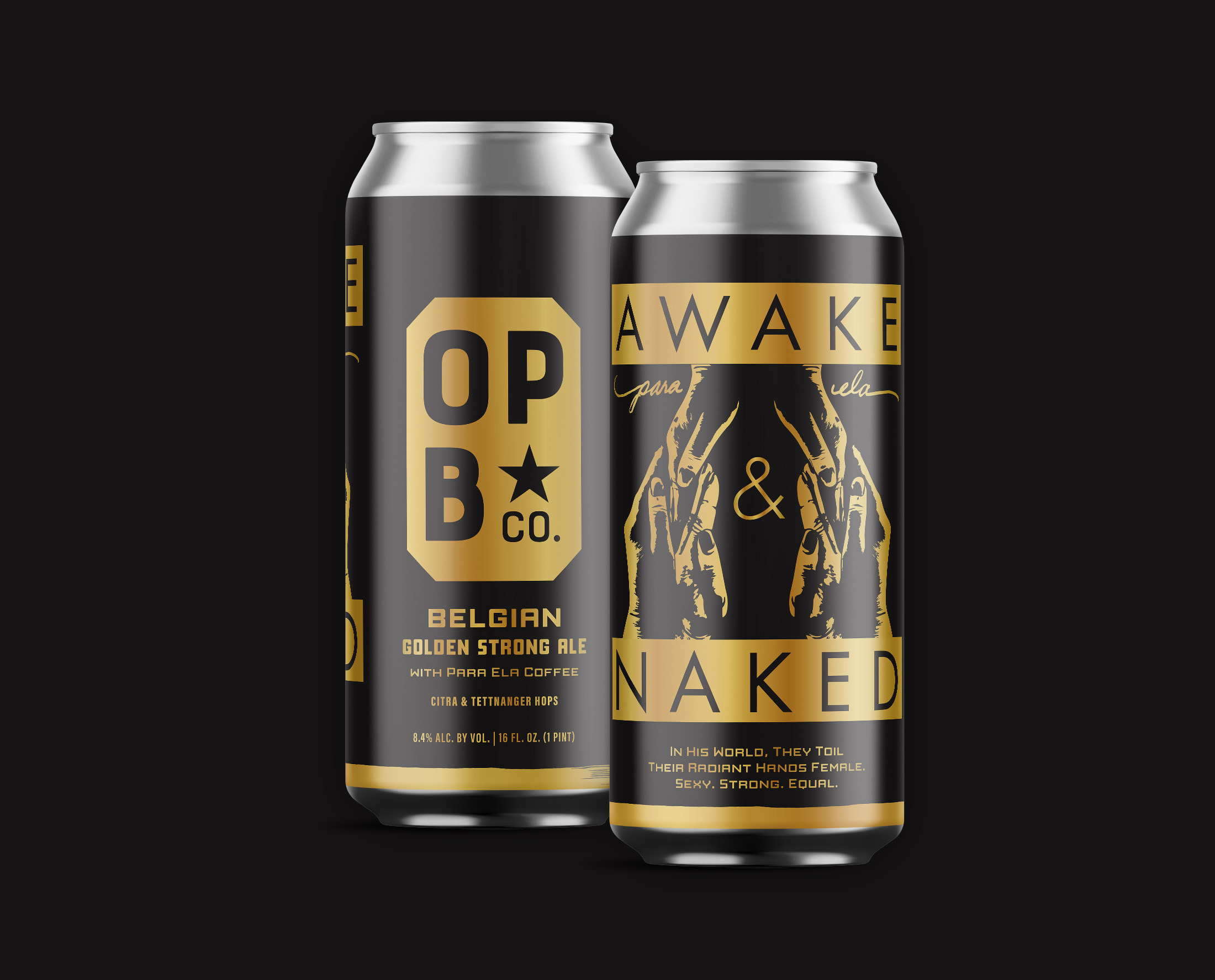 Digital rendering awake naked Belgian golden strong ale beer can. 2 cans