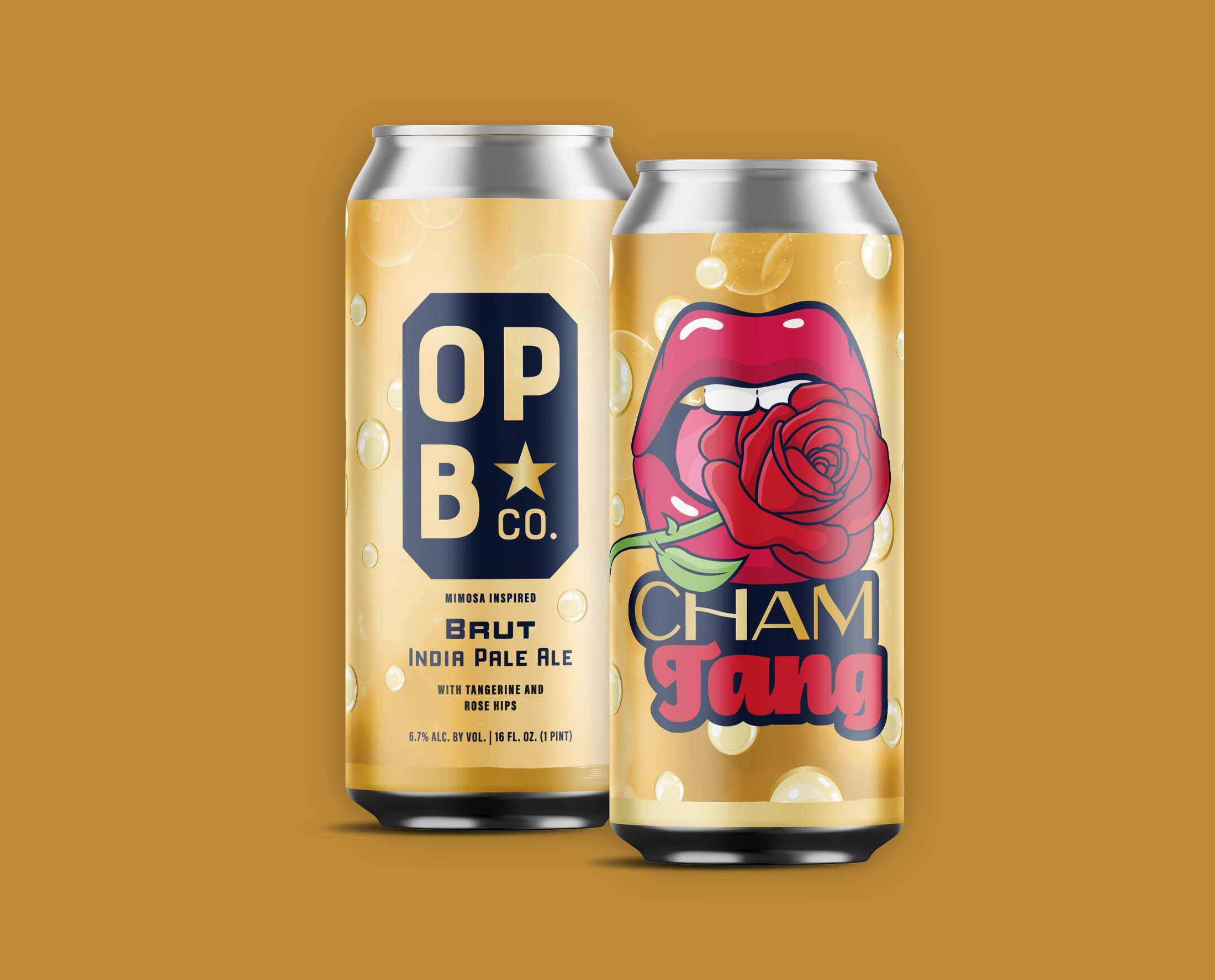 digital rendering of the Cham tang brut IPA beer. 2 cans