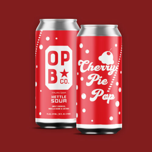 Digital rendering of the cherry pie pop, kettle sour beer, 2 cans