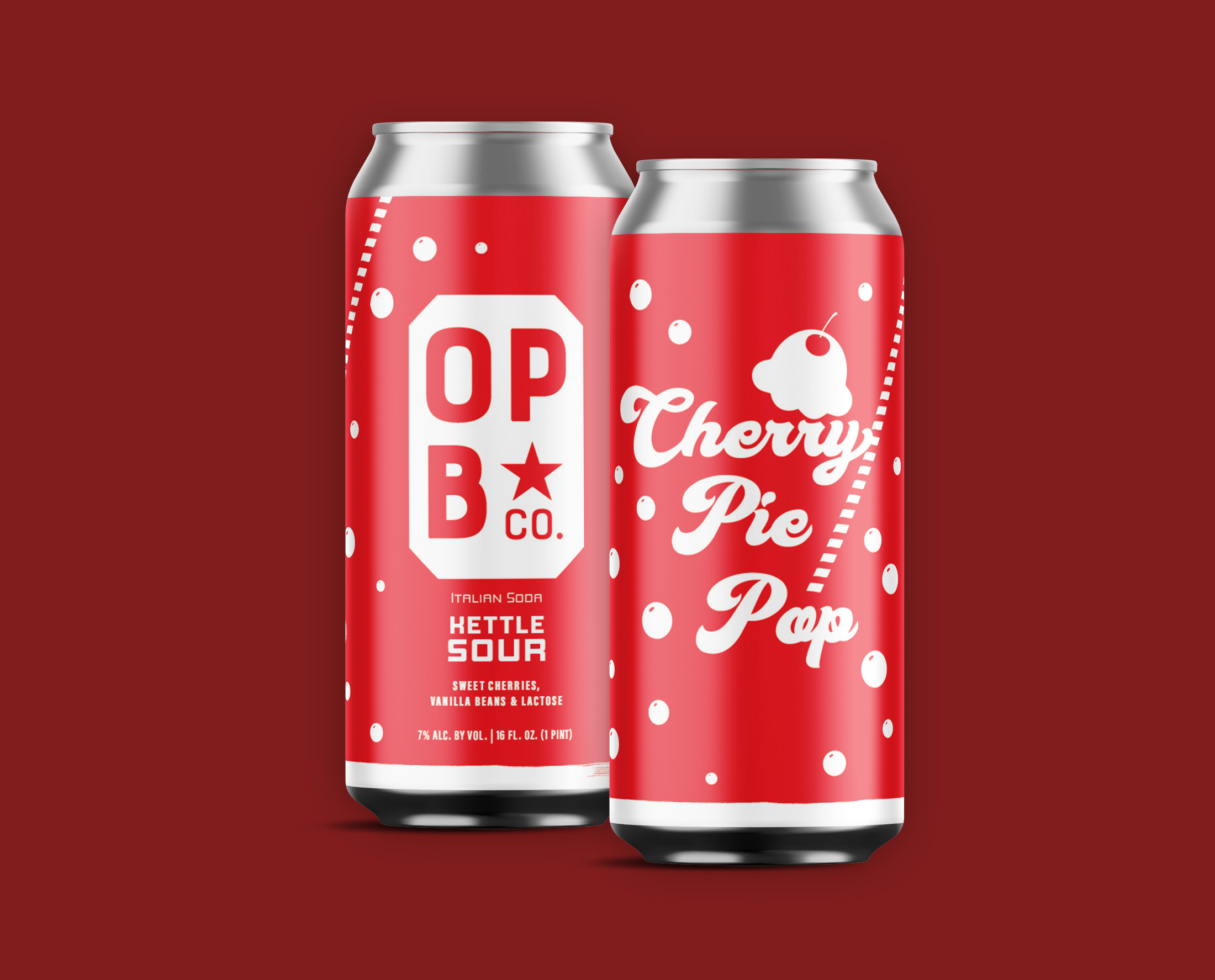 Digital rendering of the cherry pie pop, kettle sour beer, 2 cans