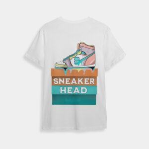 White T-shirt Sneaker Head design, Back side.