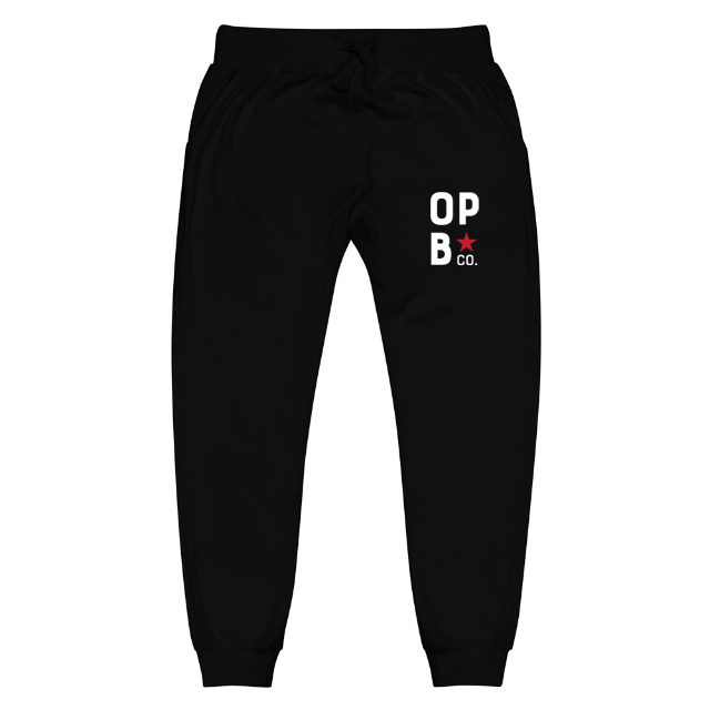Black unisex sweatpants, with classic OPB co. logo