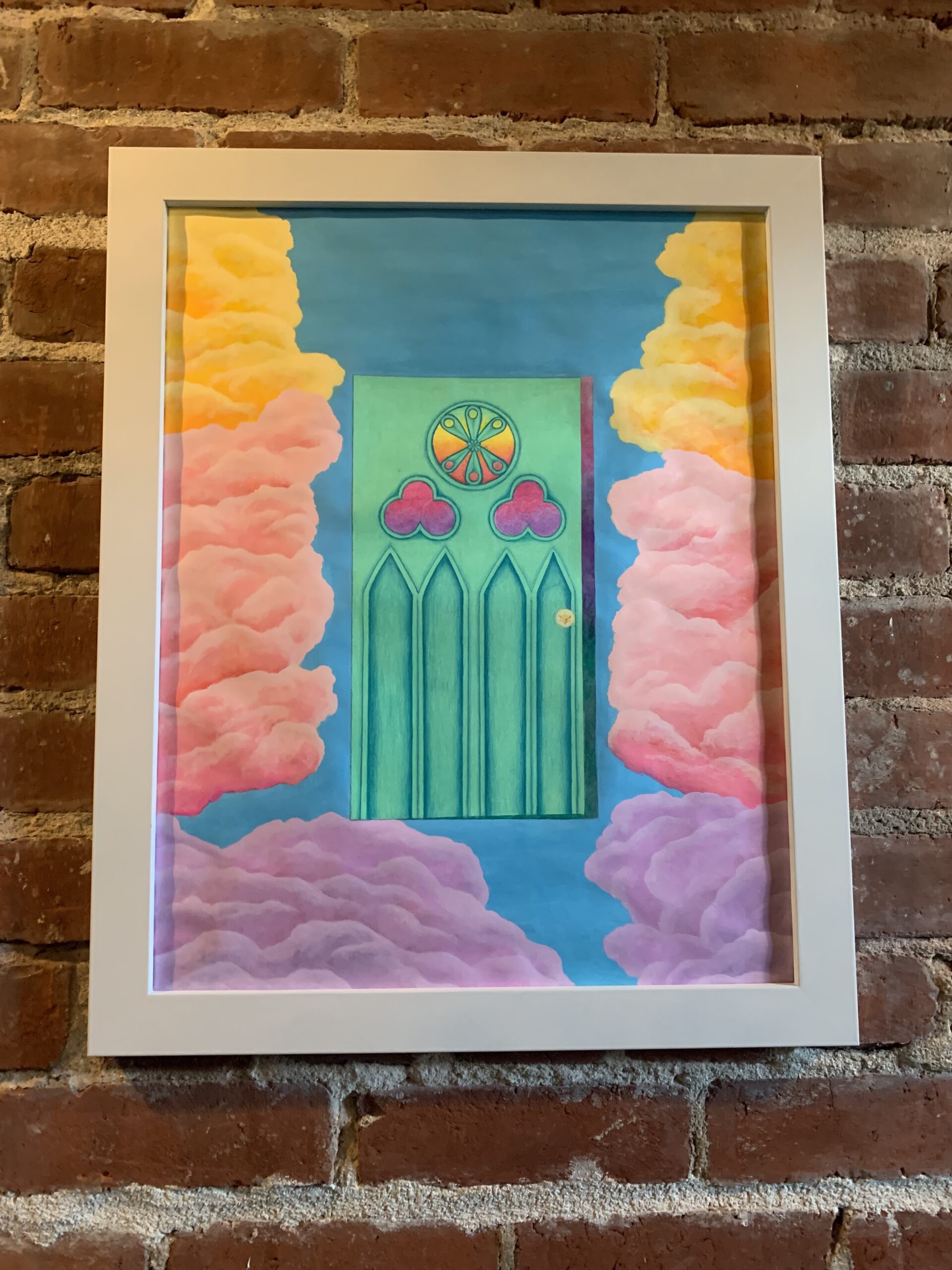 Cotton candy clouds and colorful door